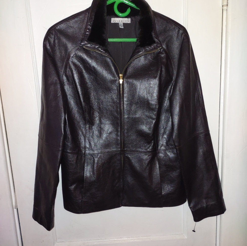 Anne Klein 2 Piece Genuine Leather Jacket and Pants Set EUC